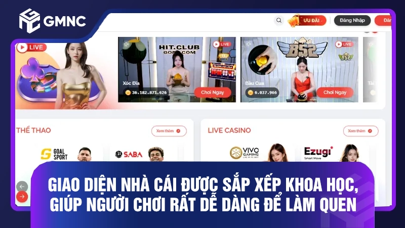 Giao diện nhà cái được sắp xếp khoa học, giúp người chơi rất dễ dàng để làm quen